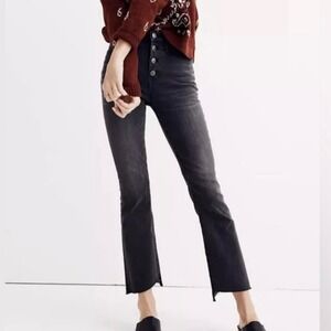 Madewell Cali Demi Boot Jeans Womens‎ 25  Faded black preppy Button Fly Raw Hem